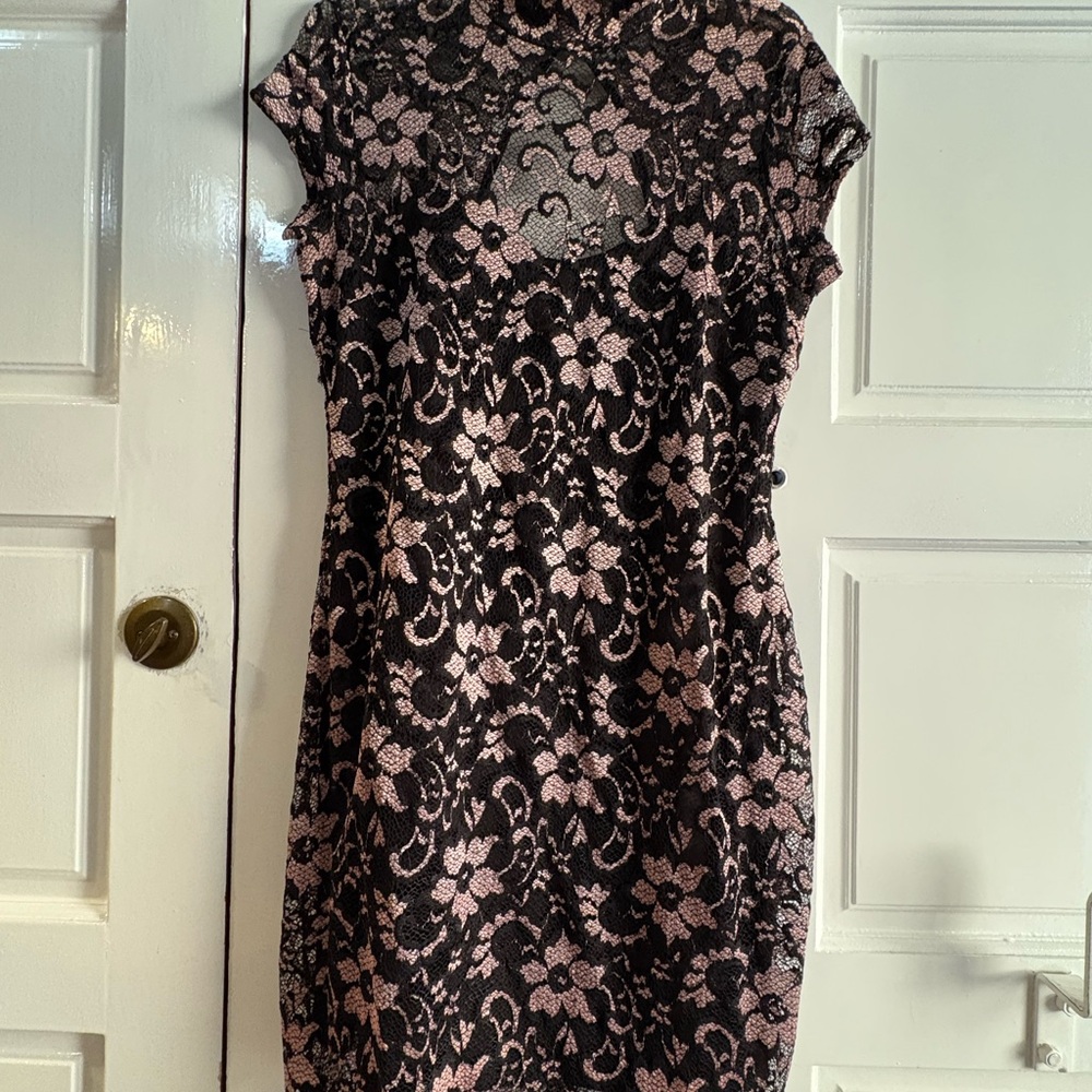 No Boundaries Black and Pink Floral Lace Mini Dress
